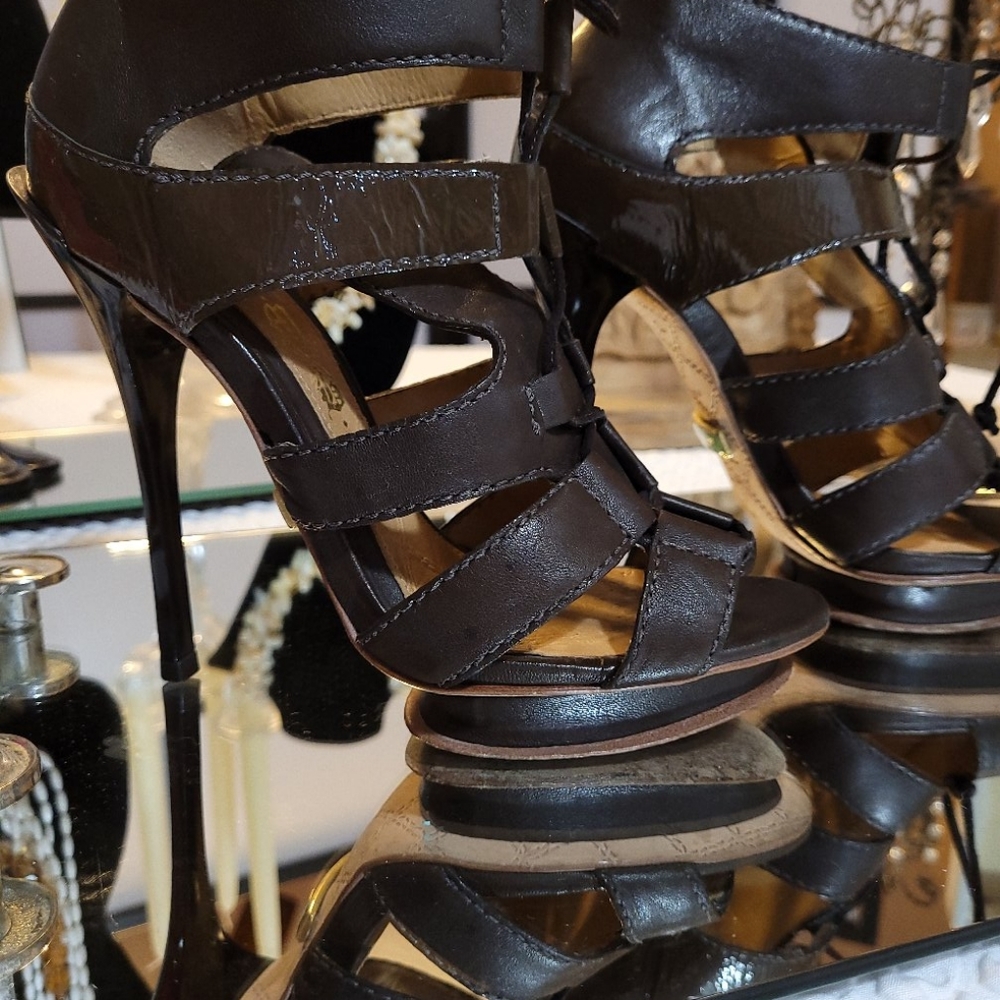 Lamb Platform Stiletto open toe strappy heels.